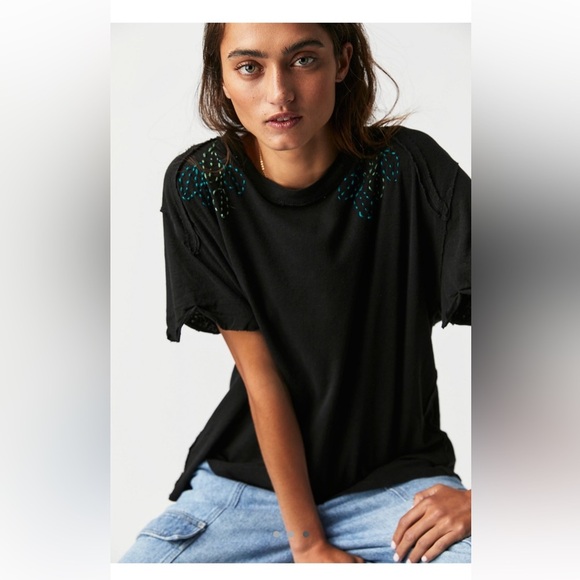 Free People NWT Tricia Fix Foliage Stitch Tee - Picture 1 of 4